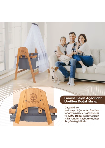 Woody Sallanabilir Doğal Ahşap Anne Yanı Portatif Beşik